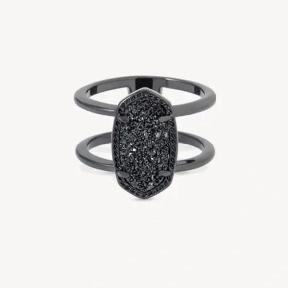 KENDRA SCOTT Elyse Gunmetal Black Drusy Ring Size 7 - Picture 2 of 7